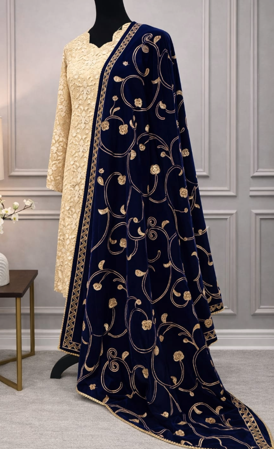 Navy Blue Velvet Shawl