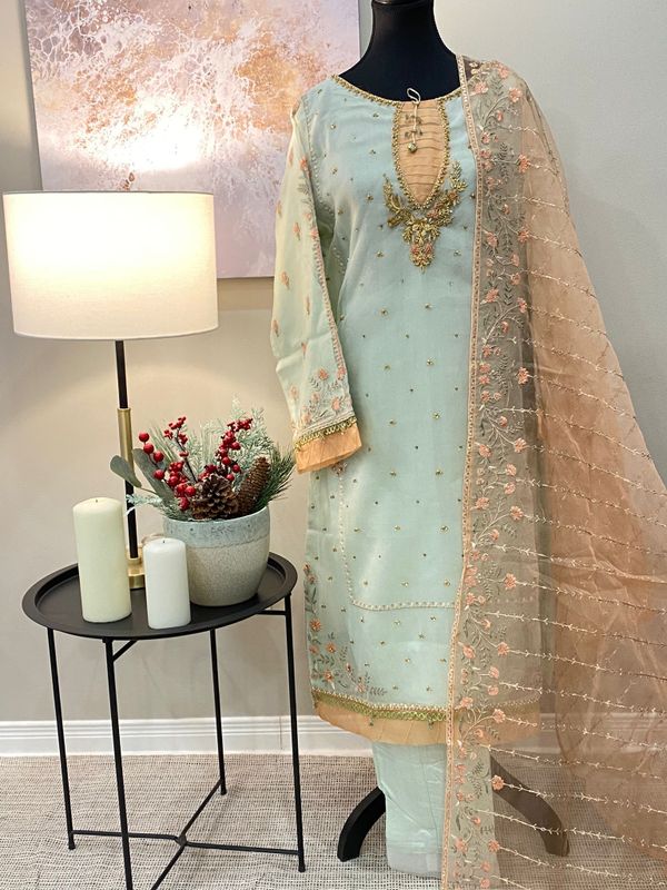 Light Green Organza 3-PIECE SUIT