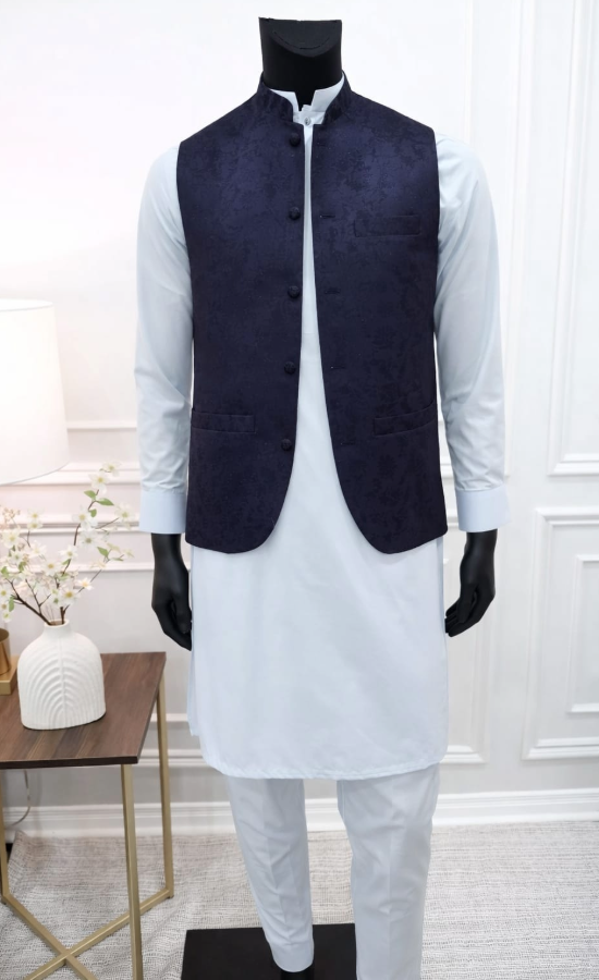 EMBOSED BLUE WAISTCOAT