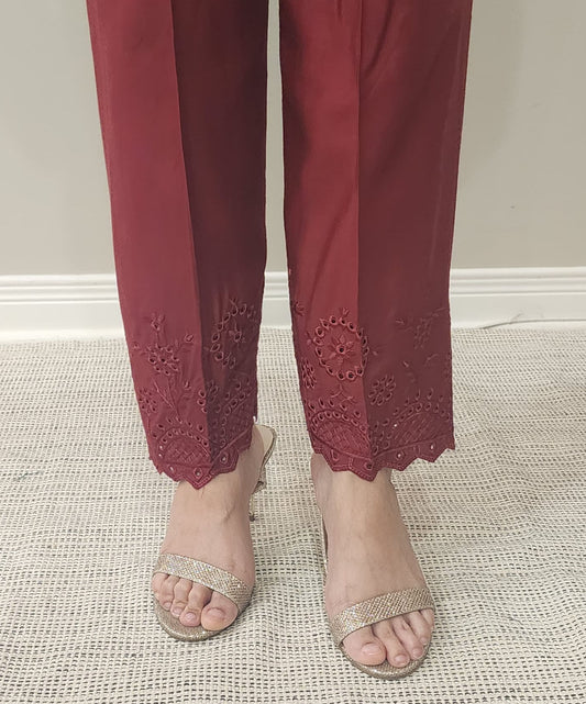 Red Chikankari Trouser