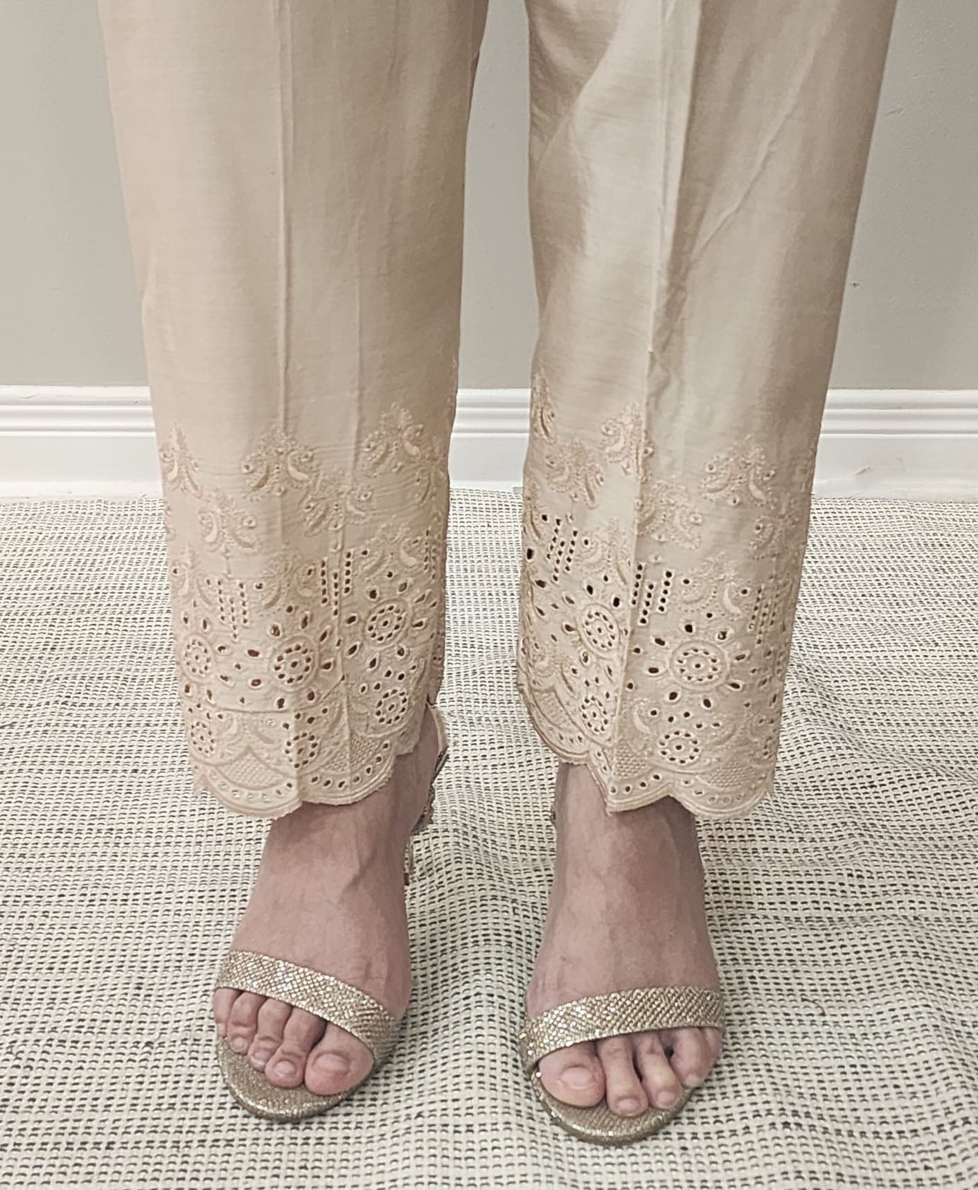 Fawn Chikankari Trouser