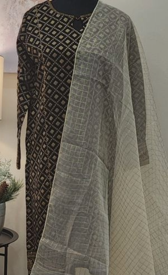 GOLD ORGANZA CHECKERED DUPATTA