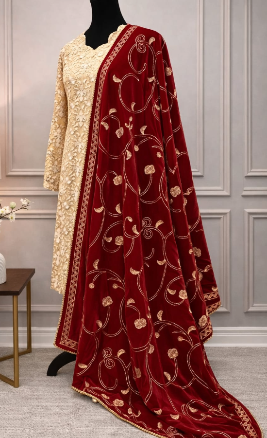 Maroon Velvet Shawl