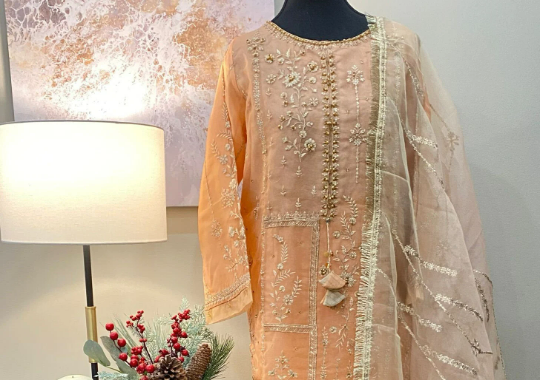 Peach Organza 3-Piece Suit