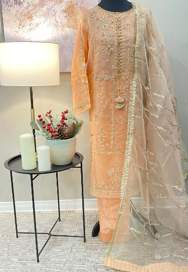 Peach Organza 3-Piece Suit