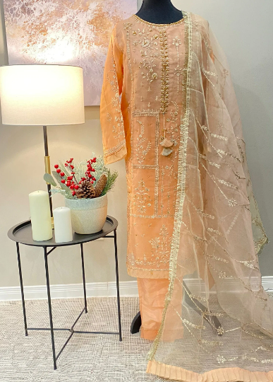 Peach Organza 3-Piece Suit