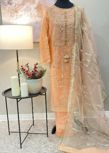 Peach Organza 3-Piece Suit