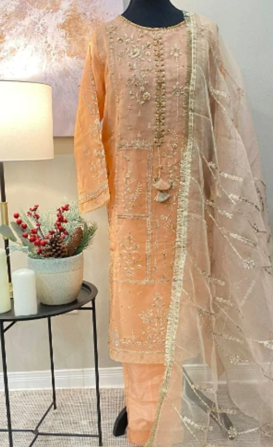 Peach Organza 3-Piece Suit