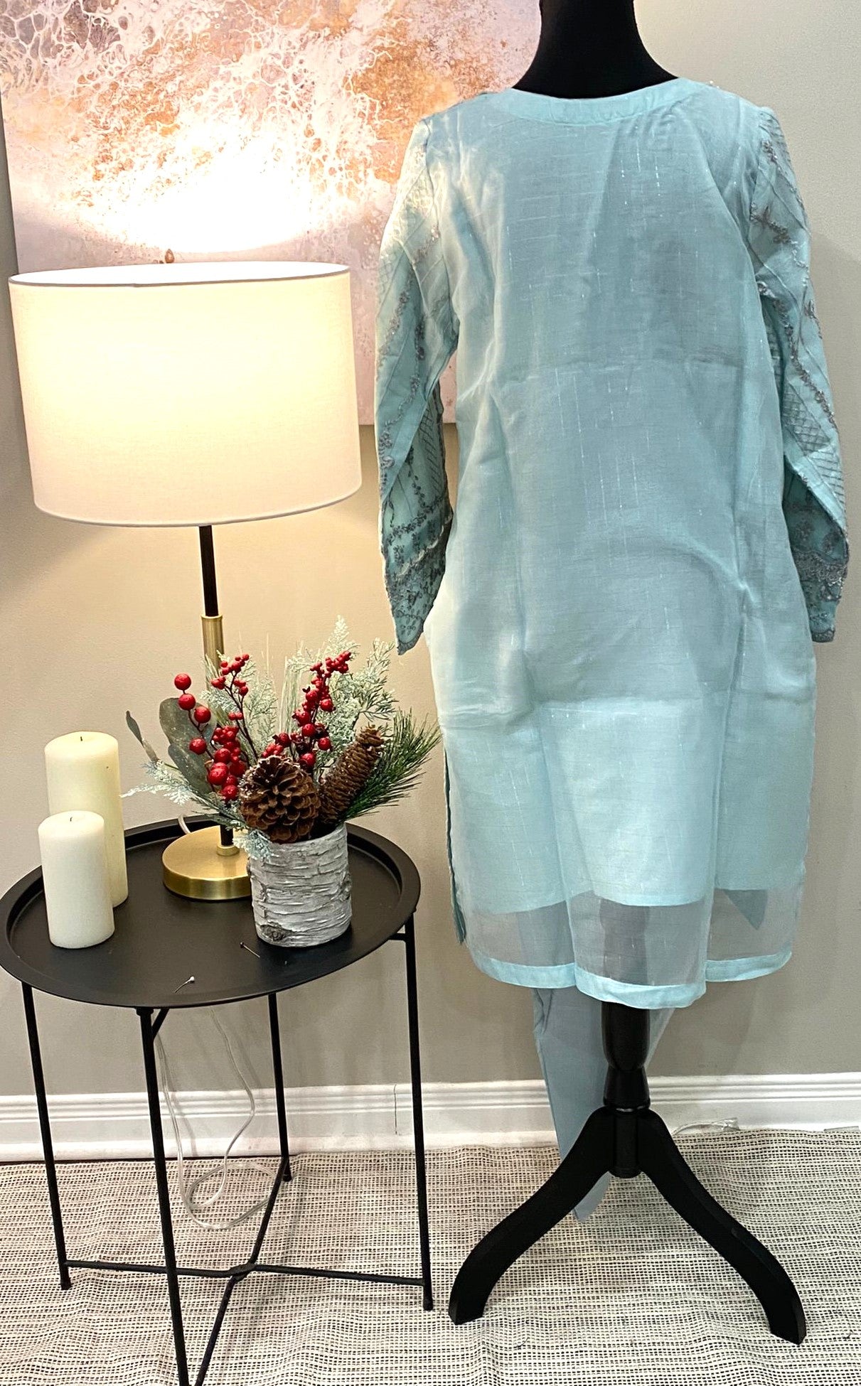 TURQUOISE ORGANZA 3-PIECE SUIT