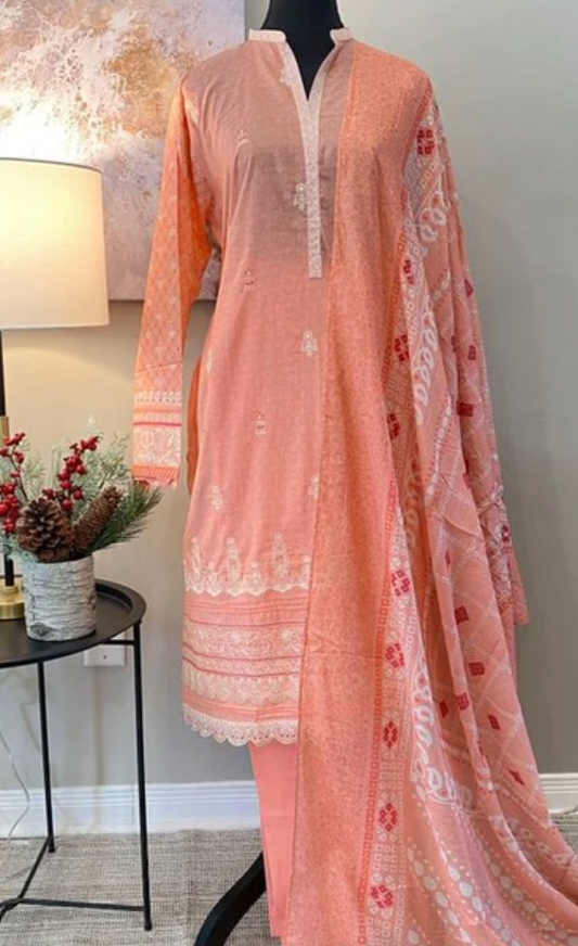 PEACH PINK LAWN 3-PIECE SUIT