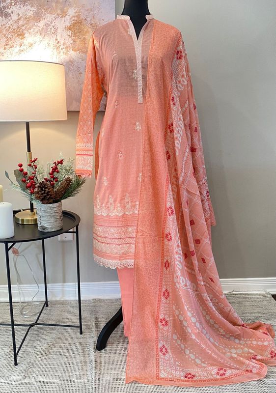 PEACH PINK LAWN 3-PIECE SUIT