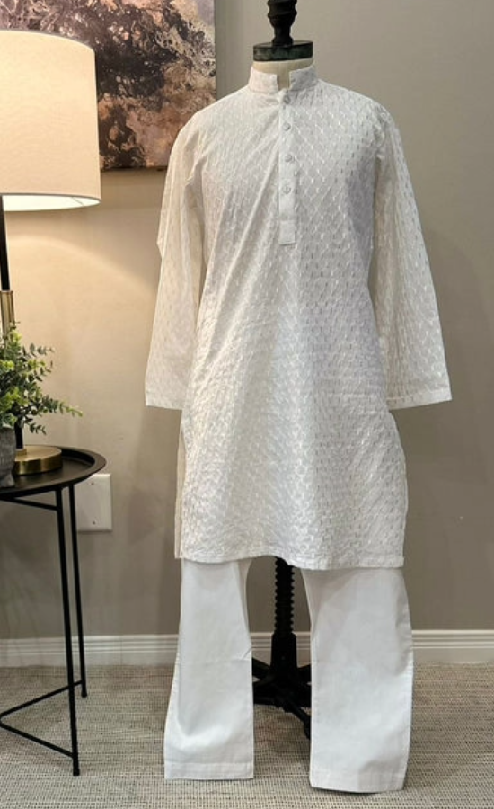 Boys White Chikankari Kurta Pajama