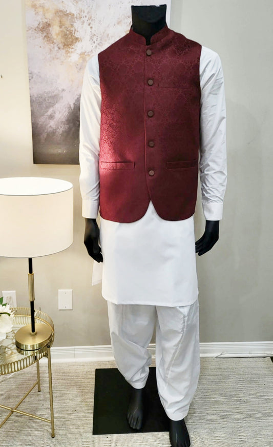 EMBOSSED MAROON WAISTCOAT