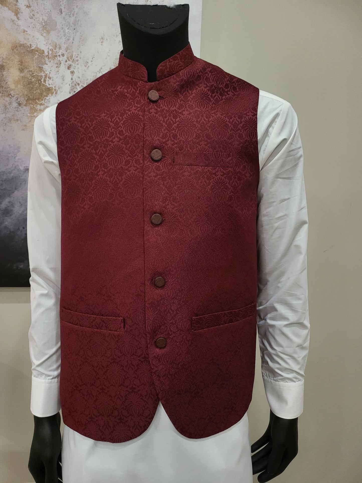 EMBOSSED MAROON WAISTCOAT