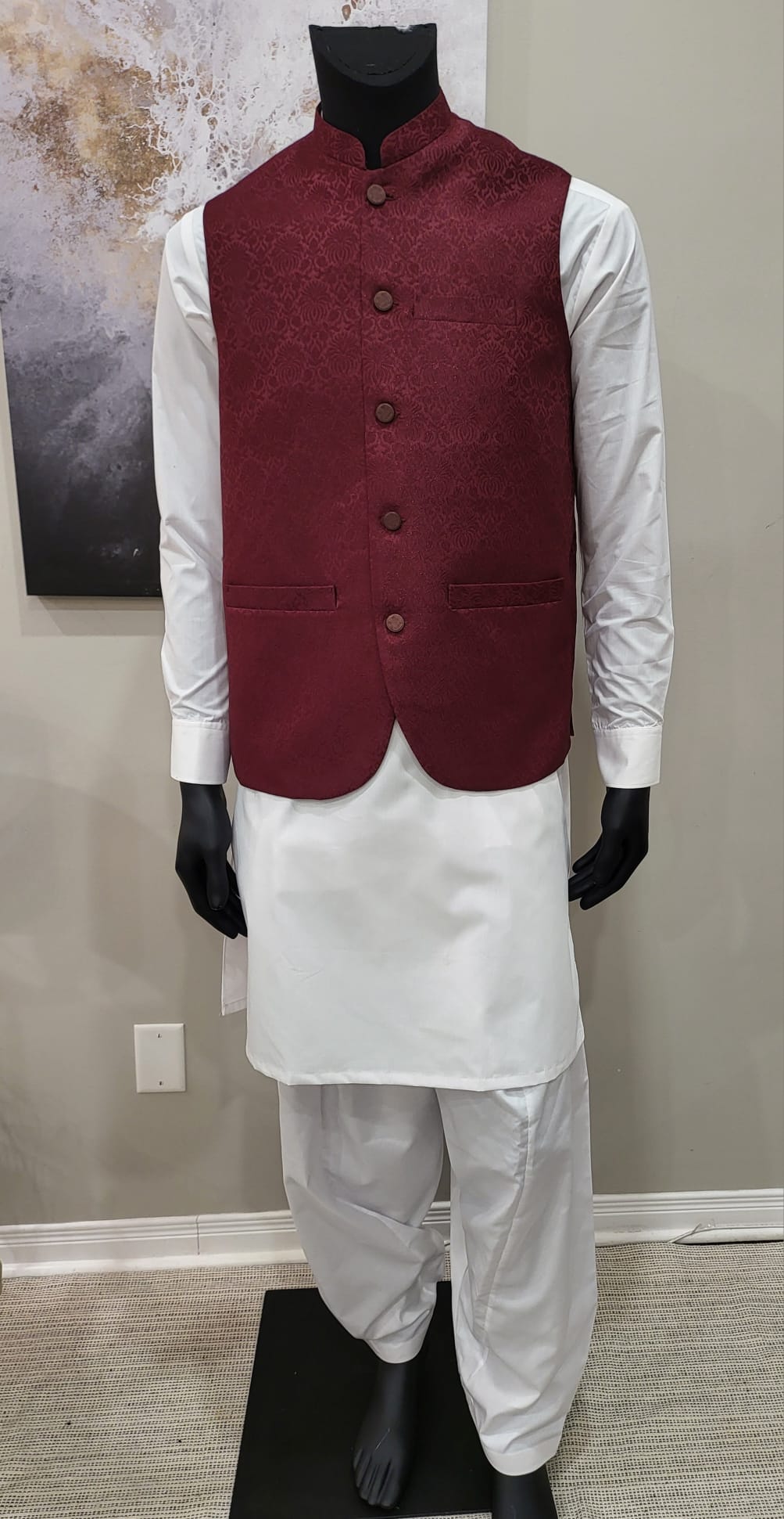 EMBOSSED MAROON WAISTCOAT