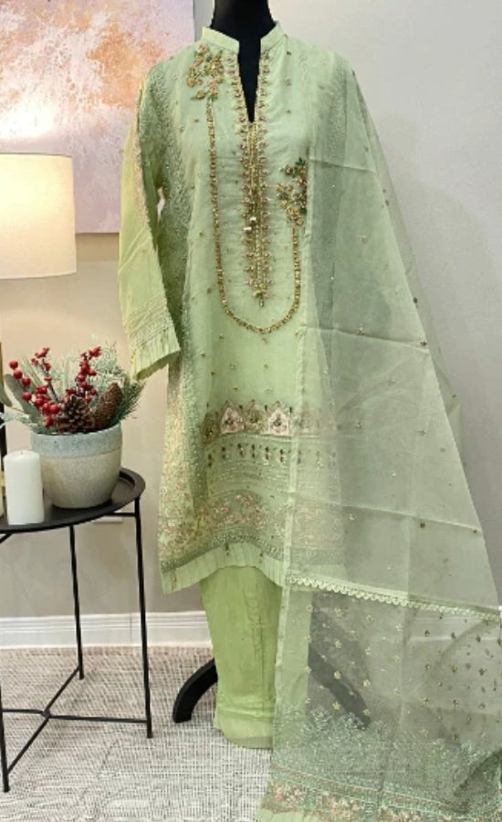 Green Organza 3 Piece Suit