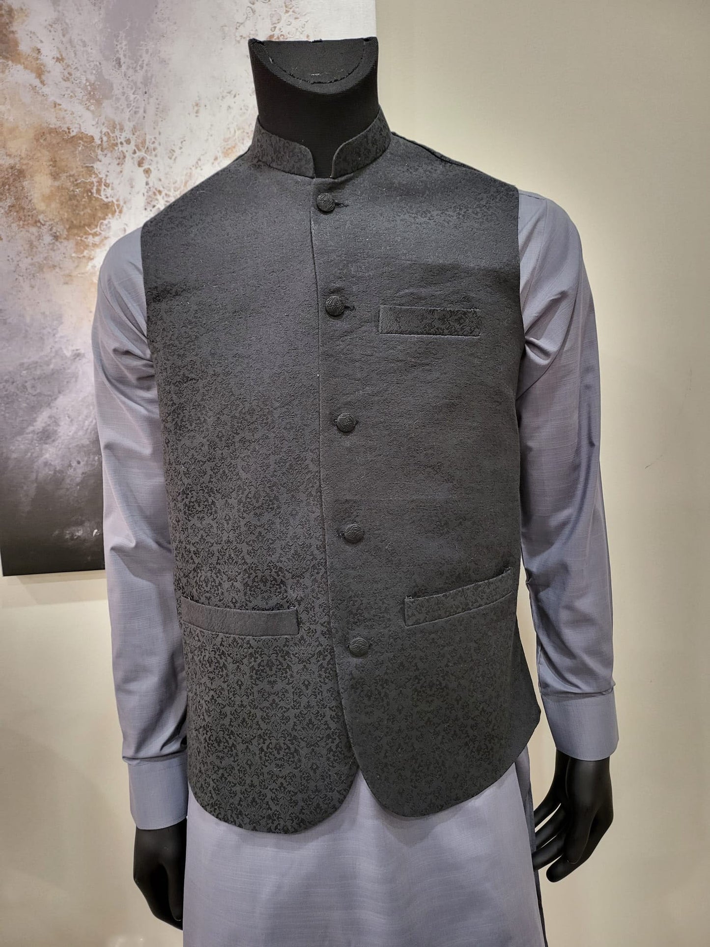 EMBOSSED BLACK WAISTCOAT