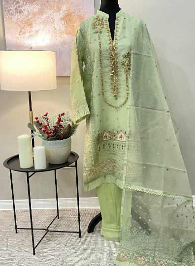 Green Organza 3 Piece Suit