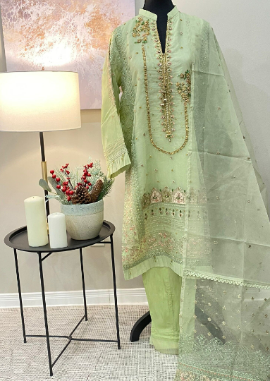 Green Organza 3 Piece Suit