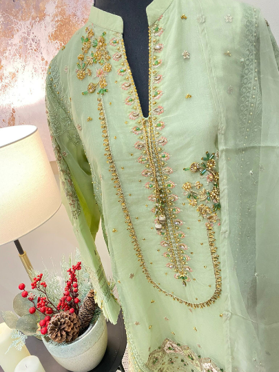 Green Organza 3 Piece Suit