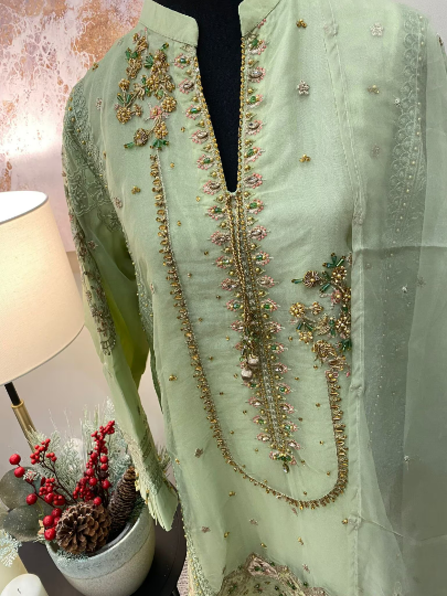 Green Organza 3 Piece Suit